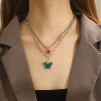 Titanium Steel 18K Gold Plated Lady Streetwear Plating Heart Shape Butterfly Layered Necklaces main image 3