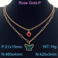Titanium Steel 18K Gold Plated Lady Streetwear Plating Heart Shape Butterfly Layered Necklaces sku image 2