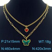 Titanium Steel 18K Gold Plated Lady Streetwear Plating Heart Shape Butterfly Layered Necklaces sku image 3