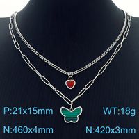 Titanium Steel 18K Gold Plated Lady Streetwear Plating Heart Shape Butterfly Layered Necklaces sku image 1