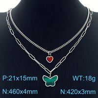 Acier Au Titane Plaqué Or 18K Dame Vêtement De Rue Placage Forme De Cœur Papillon Collier En Couches sku image 1