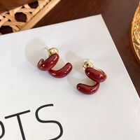 1 Pair Vintage Style Pastoral C Shape Plating Copper Gold Plated Ear Studs main image 4