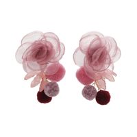 1 Pair Sweet Flower Hairball Gauze Drop Earrings main image 5