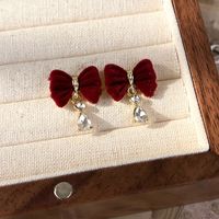 1 Pair Vintage Style Bow Knot Plating Alloy Flocking Gold Plated Drop Earrings main image 4