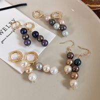 1 Paire Style Vintage Rond Placage Shell Perles Plaqué Or Boucles D'oreilles main image 3