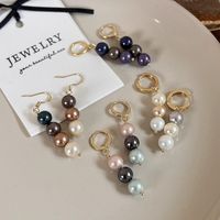 1 Pair Vintage Style Round Plating Shell Pearls Gold Plated Drop Earrings main image 7