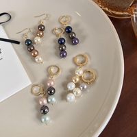 1 Pair Vintage Style Round Plating Shell Pearls Gold Plated Drop Earrings main image 8