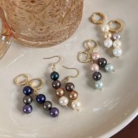 1 Paire Style Vintage Rond Placage Shell Perles Plaqué Or Boucles D'oreilles main image 1