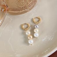 1 Paire Style Vintage Rond Placage Shell Perles Plaqué Or Boucles D'oreilles main image 5