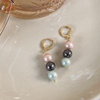 1 Paire Style Vintage Rond Placage Shell Perles Plaqué Or Boucles D'oreilles main image 4