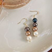 1 Paire Style Vintage Rond Placage Shell Perles Plaqué Or Boucles D'oreilles main image 6