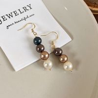 1 Paire Style Vintage Rond Placage Shell Perles Plaqué Or Boucles D'oreilles sku image 3