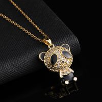 Vintage Style Panda Copper Plating Inlay Zircon Gold Plated Pendant Necklace main image 5