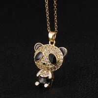 Vintage Style Panda Copper Plating Inlay Zircon Gold Plated Pendant Necklace main image 4