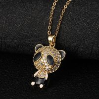Vintage Style Panda Copper Plating Inlay Zircon Gold Plated Pendant Necklace main image 3
