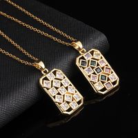 Vintage Style Geometric Square Rhombus Copper Plating Inlay Zircon Gold Plated Pendant Necklace main image 6