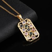 Vintage Style Geometric Square Rhombus Copper Plating Inlay Zircon Gold Plated Pendant Necklace main image 5