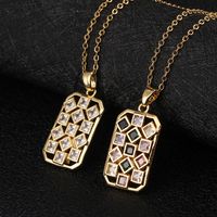 Vintage Style Geometric Square Rhombus Copper Plating Inlay Zircon Gold Plated Pendant Necklace main image 4