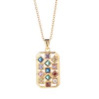 Vintage Style Geometric Square Rhombus Copper Plating Inlay Zircon Gold Plated Pendant Necklace main image 2