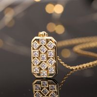 Vintage Style Geometric Square Rhombus Copper Plating Inlay Zircon Gold Plated Pendant Necklace sku image 2