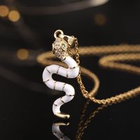 Vintage Style Snake Copper Plating Inlay Zircon Gold Plated Pendant Necklace main image 5