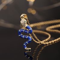 Vintage Style Snake Copper Plating Inlay Zircon Gold Plated Pendant Necklace main image 3