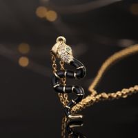Vintage Style Snake Copper Plating Inlay Zircon Gold Plated Pendant Necklace sku image 2