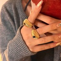 Vintage Style Color Block Gold Plated Natural Stone Alloy Wholesale Wide Band Rings main image 10