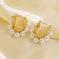 1 Pair Simple Style Geometric Solid Color Plating 304 Stainless Steel Pearl 14K Gold Plated Ear Clip main image 5