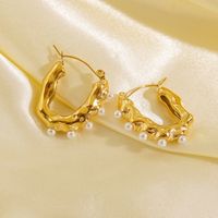 1 Pair Simple Style Geometric Solid Color Plating 304 Stainless Steel Pearl 14K Gold Plated Ear Clip main image 4