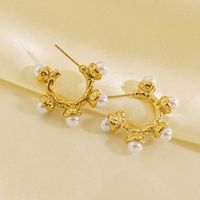 1 Pair Simple Style Geometric Solid Color Plating 304 Stainless Steel Pearl 14K Gold Plated Ear Clip main image 3