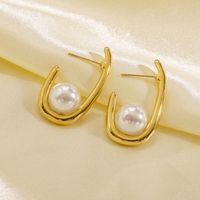 1 Pair Simple Style Geometric Solid Color Plating 304 Stainless Steel Pearl 14K Gold Plated Ear Clip main image 2