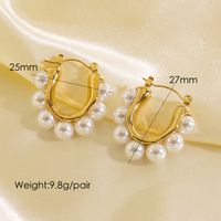 1 Pair Simple Style Geometric Solid Color Plating 304 Stainless Steel Pearl 14K Gold Plated Ear Clip sku image 6