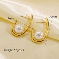 1 Pair Simple Style Geometric Solid Color Plating 304 Stainless Steel Pearl 14K Gold Plated Ear Clip sku image 1