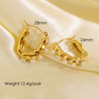 1 Pair Simple Style Geometric Solid Color Plating 304 Stainless Steel Pearl 14K Gold Plated Ear Clip sku image 4
