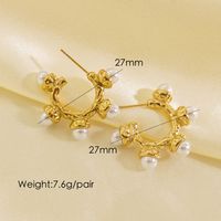 1 Pair Simple Style Geometric Solid Color Plating 304 Stainless Steel Pearl 14K Gold Plated Ear Clip sku image 2