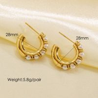 1 Pair Simple Style Geometric Solid Color Plating 304 Stainless Steel Pearl 14K Gold Plated Ear Clip sku image 5
