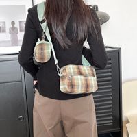Women's Woolen Stripe Elegant Vacation Sewing Thread Square Zipper Shoulder Bag Bag Sets sku image 3