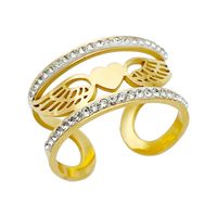 304 Stainless Steel 14K Gold Plated Elegant Plating Inlay Heart Shape Wings Zircon Open Rings main image 2