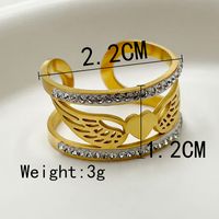 304 Stainless Steel 14K Gold Plated Elegant Plating Inlay Heart Shape Wings Zircon Open Rings main image 4
