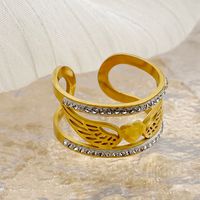 304 Stainless Steel 14K Gold Plated Elegant Plating Inlay Heart Shape Wings Zircon Open Rings main image 3