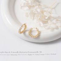 1 Pair Simple Style Solid Color Polishing Plating Inlay Sterling Silver Zircon 14k Gold Plated White Gold Plated Silver Plated Hoop Earrings main image 3