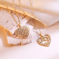304 Stainless Steel 18K Gold Plated Simple Style Plating Inlay Heart Shape Zircon Pendant Necklace main image 4