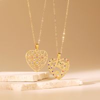 Acero Inoxidable 304 Chapados en oro de 18k Estilo Simple Enchapado Embutido Forma De Corazón Circón Collar Colgante main image 1