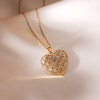 Acero Inoxidable 304 Chapados en oro de 18k Estilo Simple Enchapado Embutido Forma De Corazón Circón Collar Colgante main image 3