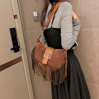 Women's Pu Leather Solid Color Vintage Style Classic Style Streetwear Tassel Sewing Thread Dumpling Shape Zipper Magnetic Buckle Shoulder Bag main image 3