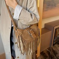 Women's Pu Leather Solid Color Vintage Style Classic Style Streetwear Tassel Sewing Thread Dumpling Shape Zipper Magnetic Buckle Shoulder Bag main image 2