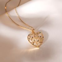 Acero Titanio Chapados en oro de 18k Estilo Simple Enchapado Embutido Forma De Corazón Circón Collar Colgante sku image 1