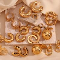 1 Pair Vintage Style Simple Style Classic Style C Shape Plating Inlay Stainless Steel Zircon 18k Gold Plated Ear Studs main image 1