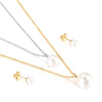 Stainless Steel 18K Gold Plated Lady Simple Style Solid Color Earrings Necklace main image 2